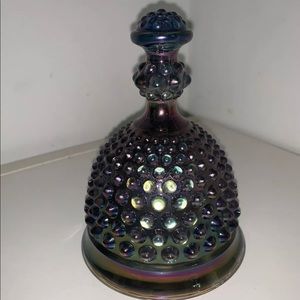 Vtg Peacock Iridescent Carnival Glass Hobnail Bell